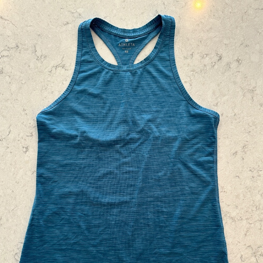 ATHLETA Sheer Stripe Tank Sleeveless Top Racerback Stretch BLUE Size XS